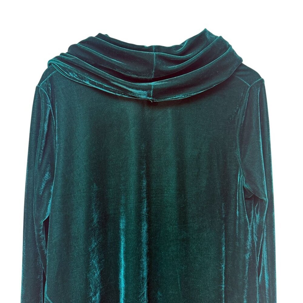 SOFT SURROUNDINGS Womens Tunic Top Medium Cowl Neck Green Stretch Velvet NEW - Picture 6 of 7